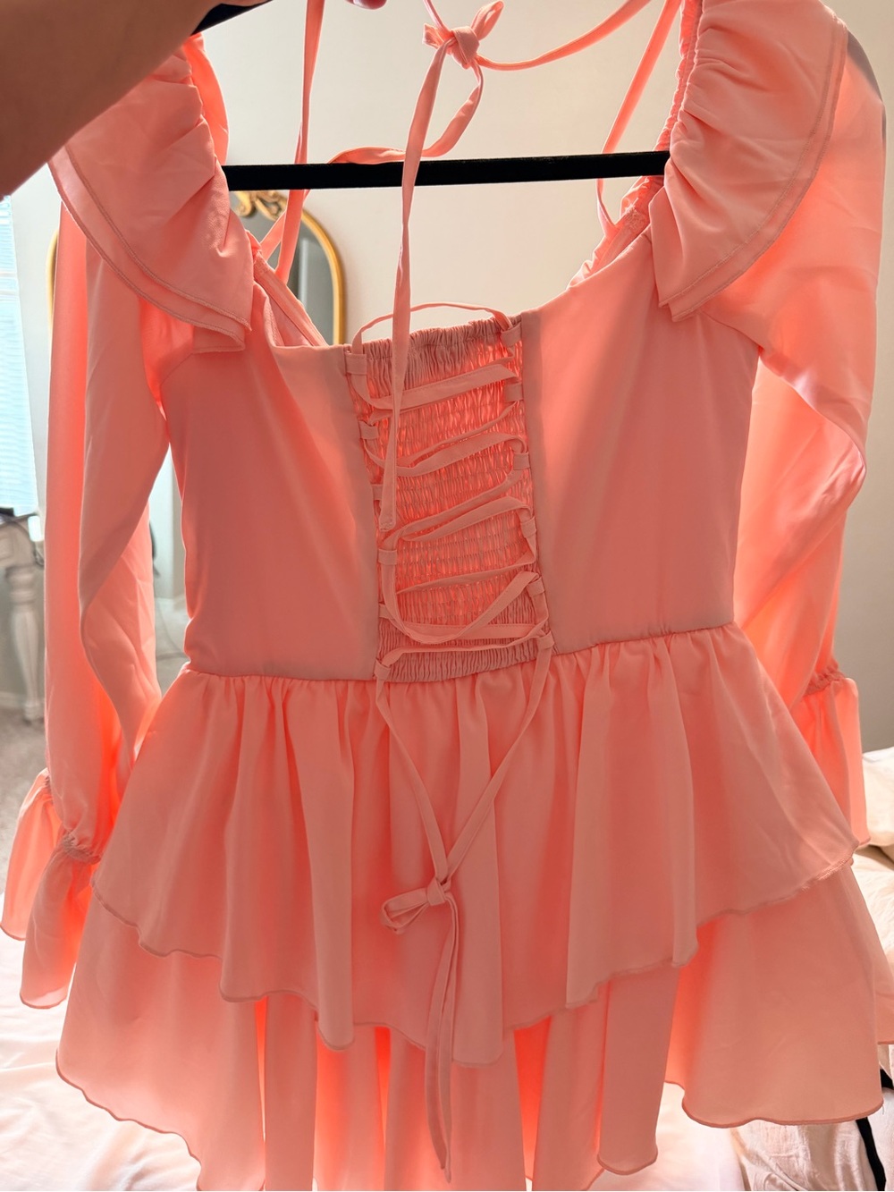 Peach Ruffle Peplum Women’s dress - Picture 2 of 3